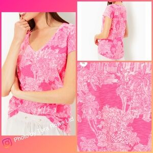 Lilly Pulitzer ETTA V-NECK ROXIE‎ PINK PB ANNIVERSARY TOILE size xl NWT